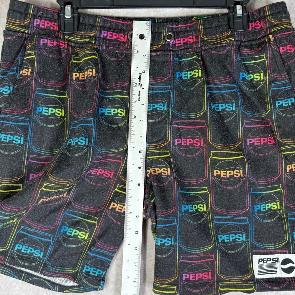 Forever 21 Pepsi Shorts Mens XL Black Neon Soda Can Print Retro Streetwear‎